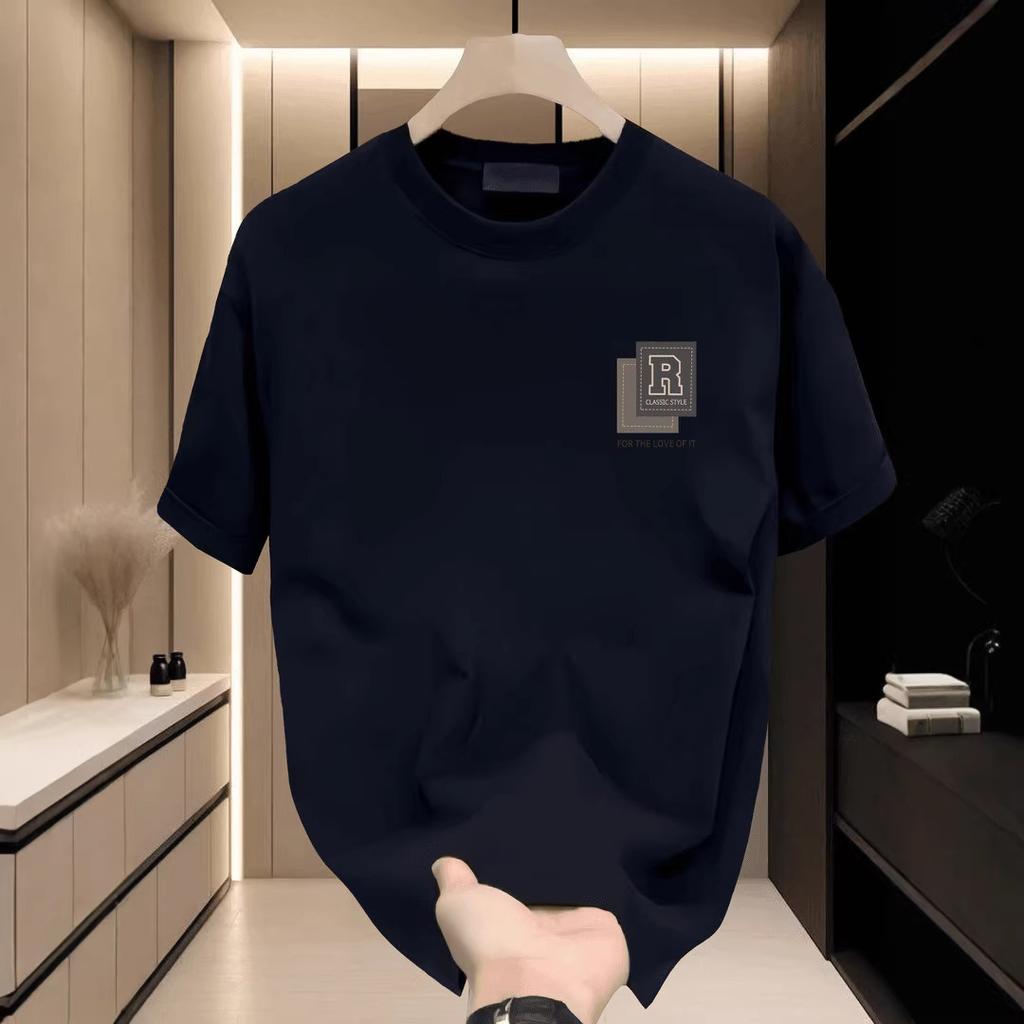Pure Cotton Men's Loose T-shirt Breathable Casual Fashion Letter Pattern Printed Short Sleeved Round Neck Top