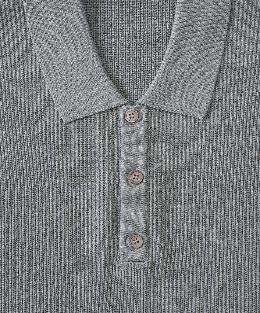 ANALOG MOOD Hacci Button-Up Collar Short Sleeve Knit (Gray)