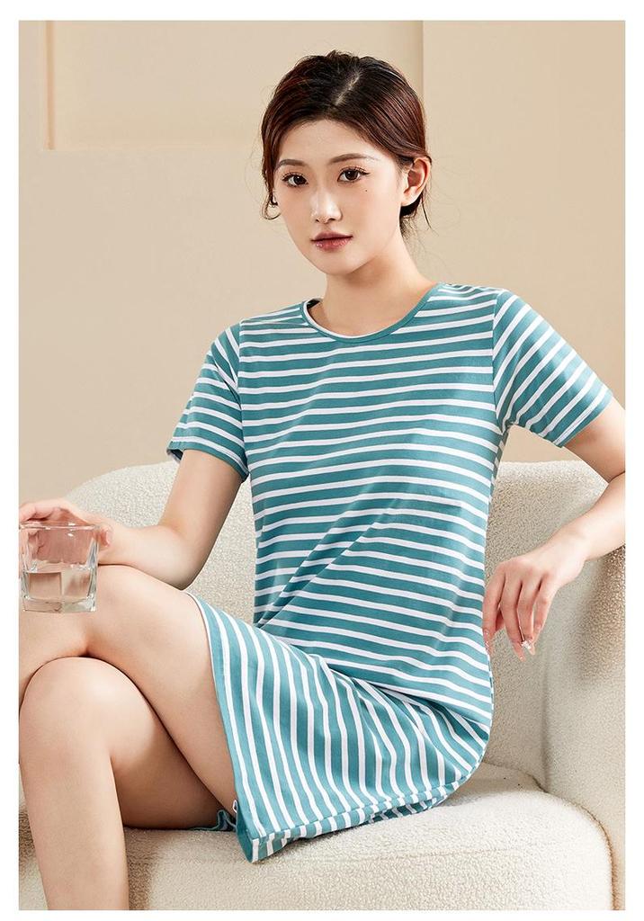 Women's Combed Cotton Pajama Dress with Built-in Bra Pads – Cool, Summer-Ready, Wearable Outdoors, All-Cotton Nightgown.