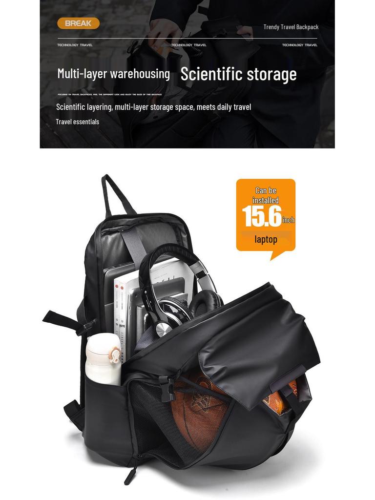 Men's Large Capacity Motorcycle & Travel Backpack with Helmet/Basketball Holder