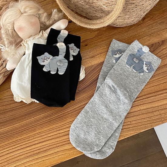 Cat Socks with 3D Balls Cute Cartoon Cat Socks Cheeky Kitten Funny Crew Socks Birthday Holiday Gift for Women Cat Lovers