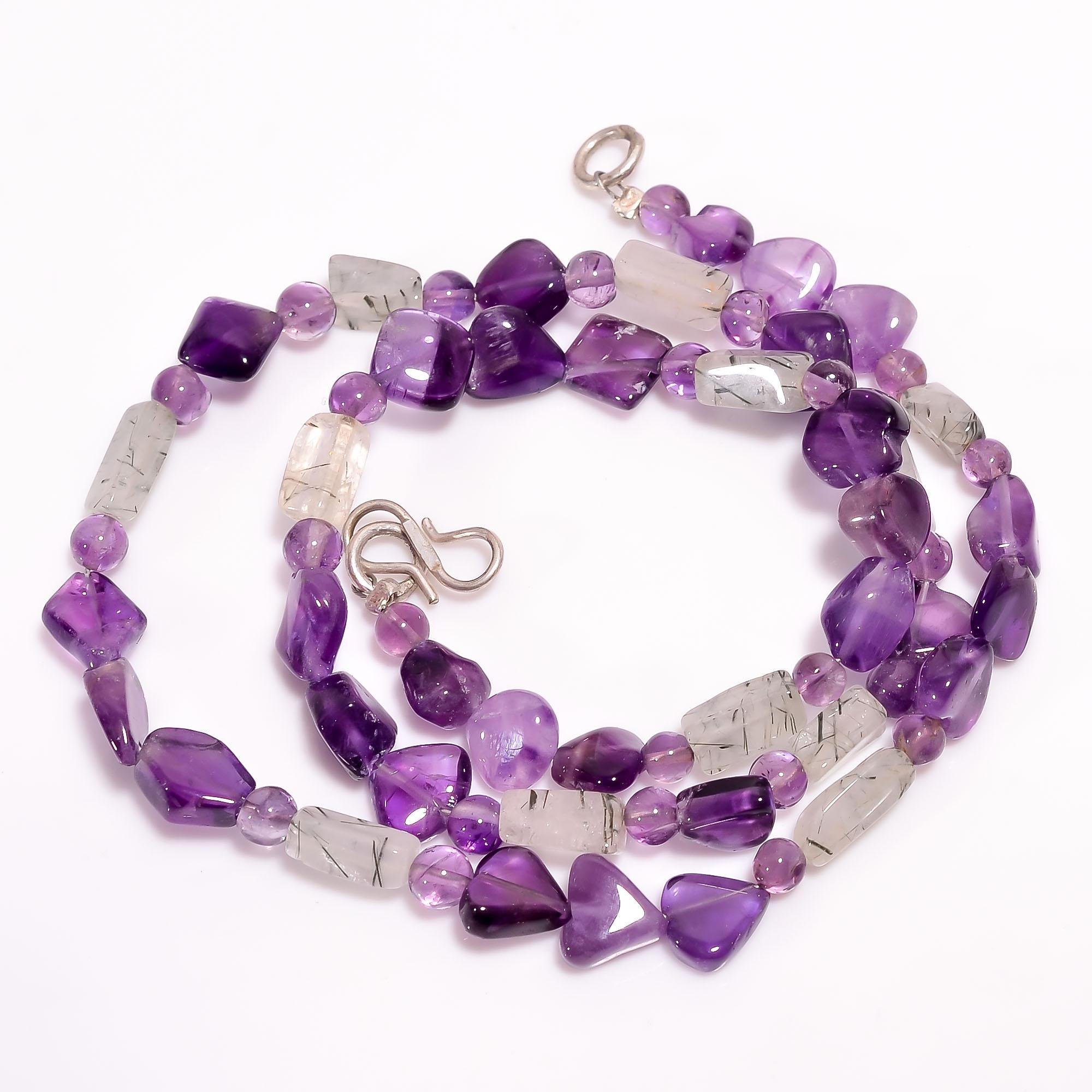 

AAA+ Natural Amethyst Rutile Quartz Mix Shape Smooth Beads Necklace 4-11 mm 18 UB-8545