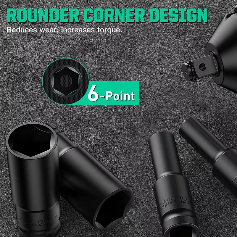1/2Inch Drive 6-Point Impact Socket Set 10-20 pcs/set Metric Sizes Carbon Steel Impact Socket Set with Hard Storage Box