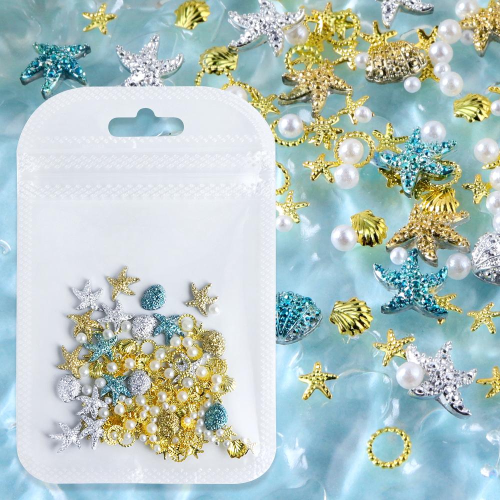 1 Bag Y2K Summer Ocean Theme Nail Charm Set with Shell Starfish, Pearl Accents for Nail Art Decorations DIY Manicure Design
