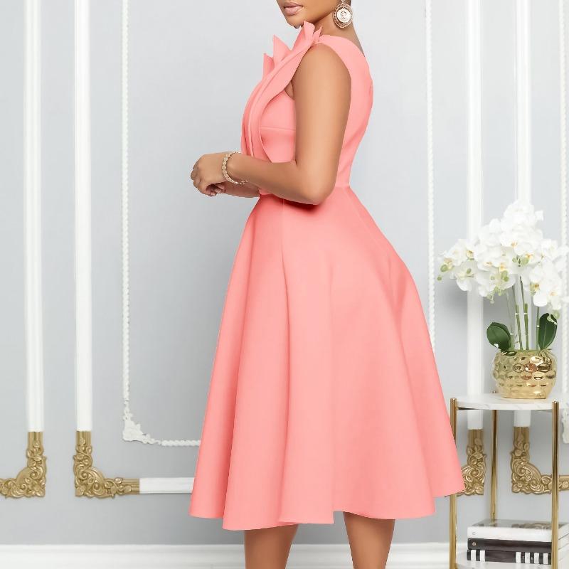 Rochie de banchet cu talie înaltă tridimensională cu guler înclinat pentru femei noi de primăvară și vară