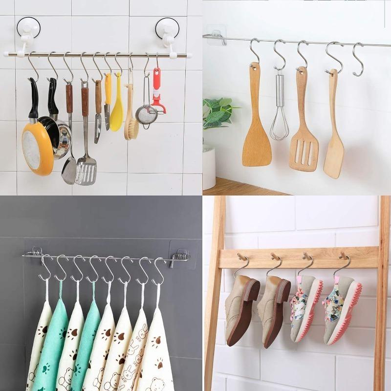 20/5Pcs Stainless Steel S-Shaped Hook Heavy Duty Bags Clothes Towels S Hooks with Leather Case Kitchen Bathroom Storage Holders