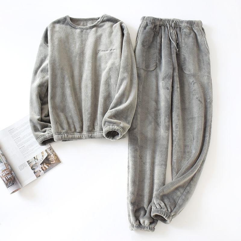 Men's Flannel Pajama Sets Fleece Pjs Winter Warm Lounge Sleepwear Soft Comfy Pajamas for Men Long Sleeve Pullover Tops Lounge Pants Loungewear