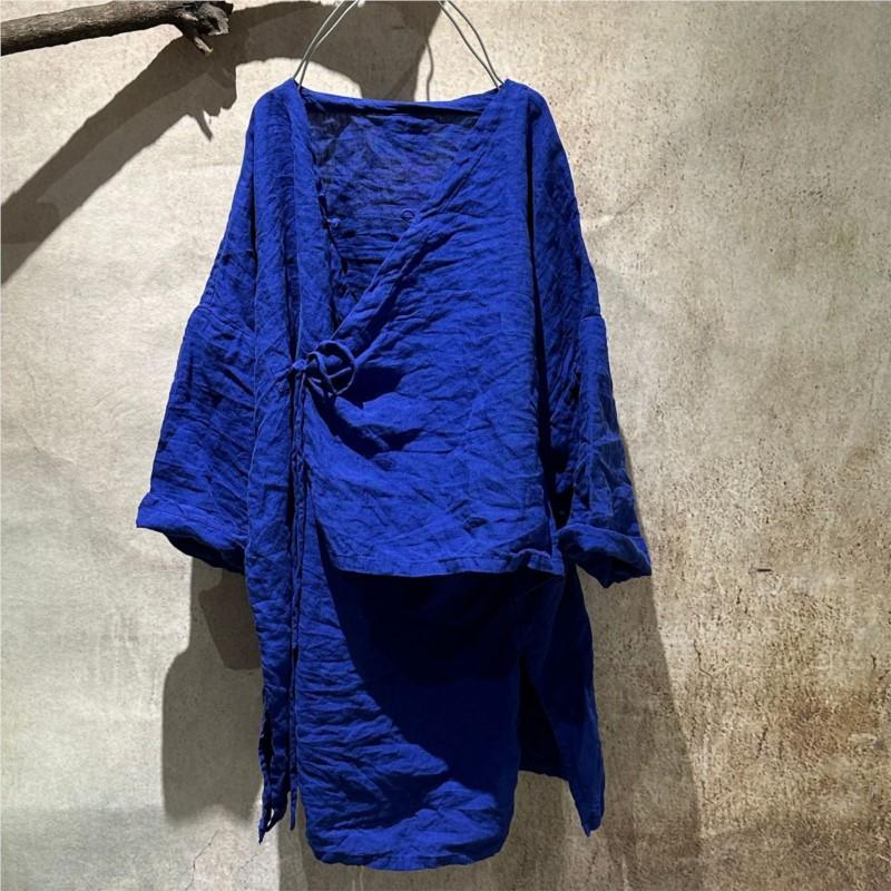 Johnature Women Vintage Shirts V-Neck Long Sleeve Tops Solid Color Spring Button Chinese Style Women Long Shirts