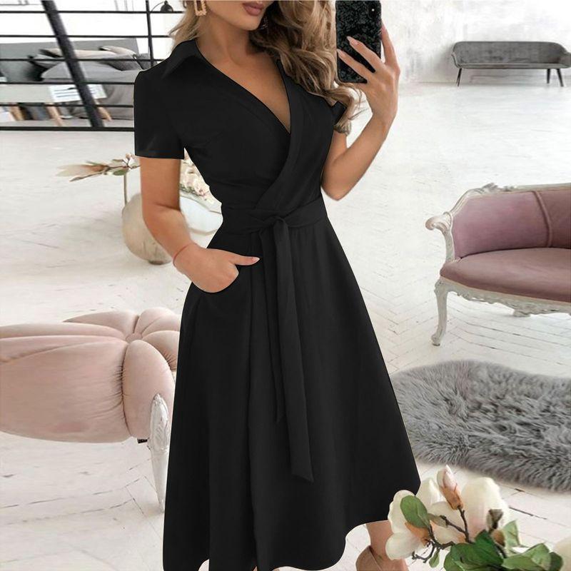 V-neck Printed Buttock Wrap Dress for Womenv Collar Print Sheath Dress