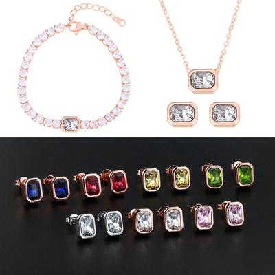 Jewelry Set Women'S Color Full Diamond Sugar Cube Bracelet Necklace Earrings Simple And Premium Jewelry