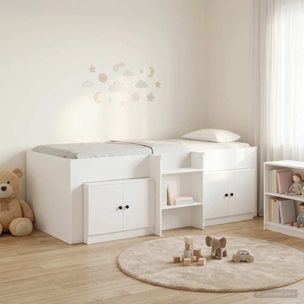 Hochbett mit Schrank mit Tür 3 Teile Weiße Spanplatte