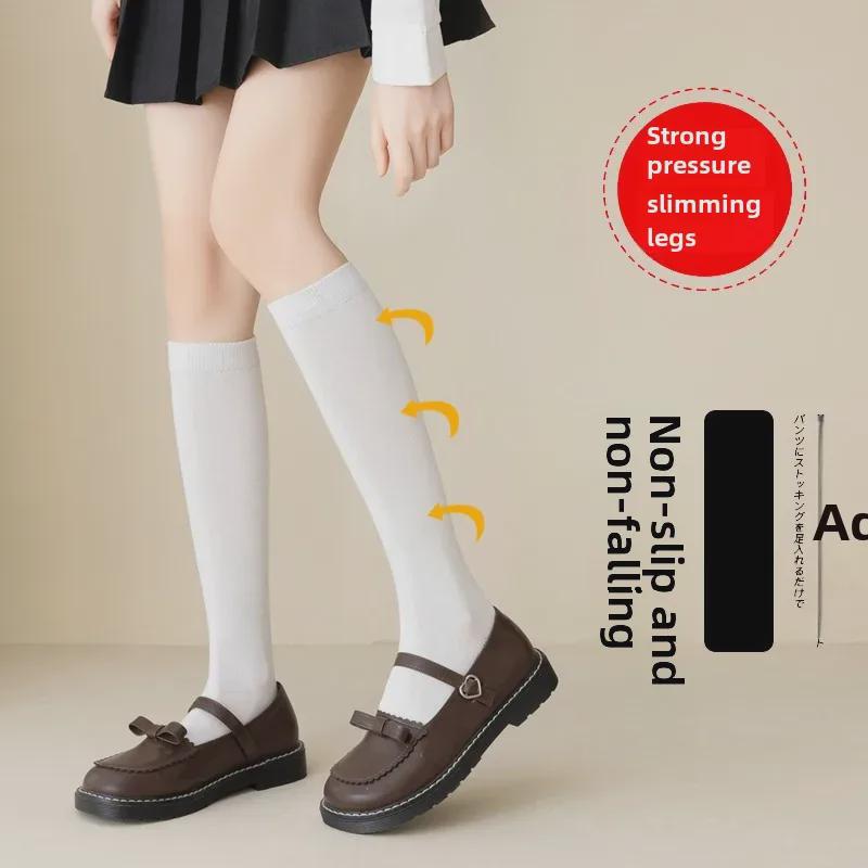 Velvet Women's Calf Socks: Japanese Style Knee-Length, Black & White, Thin Summer Fit