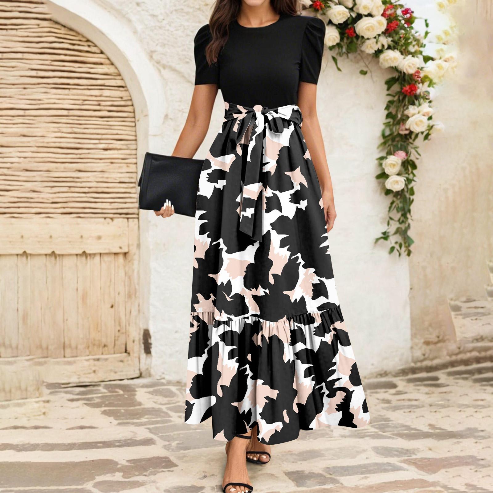 

Женское платье с цветочным принтом и высокой талией, модное и элегантное M