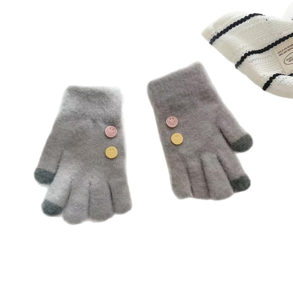 Children's Button Five finger Warm Korean Style Smiling Baby Woolen Knitted Hand for Boys and Girls Students To Keep Warm