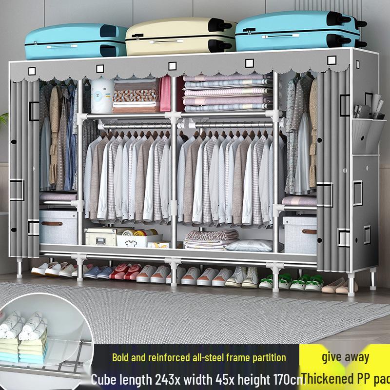 Sturdy All-Steel Cloth Wardrobe: Durable Bedroom Storage Cabinet for Easy Assembly