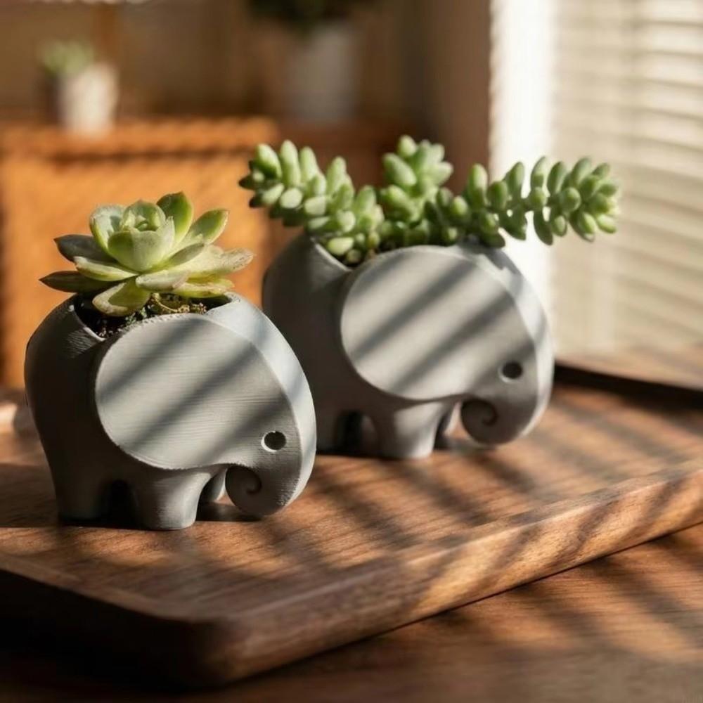 Succulent Planter 3D Printed Elephant Flowerpot Plastic Small Cactus Plant Holder  Home Office