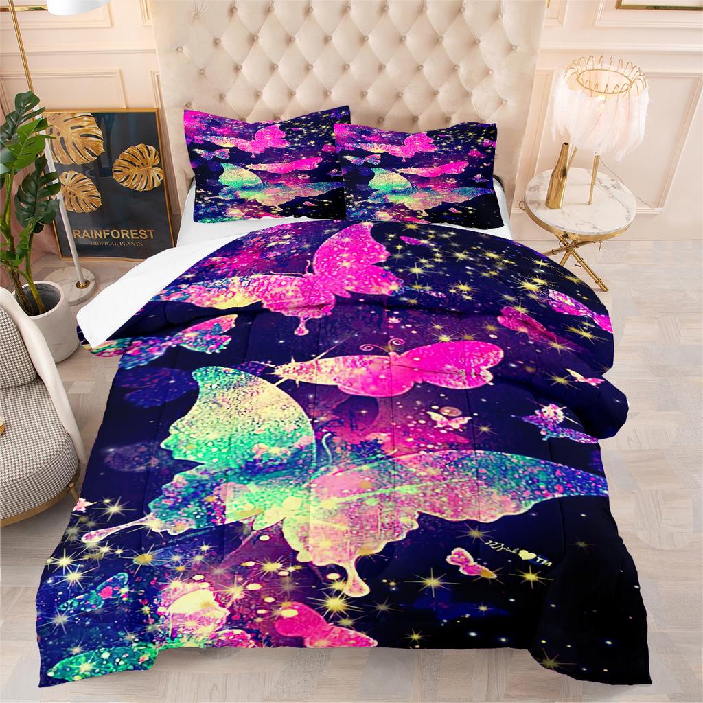 Butterfly Print Comforter Set - 3 Piece Set - Colorful Butterfly Design - Microfiber Comforter Cover
