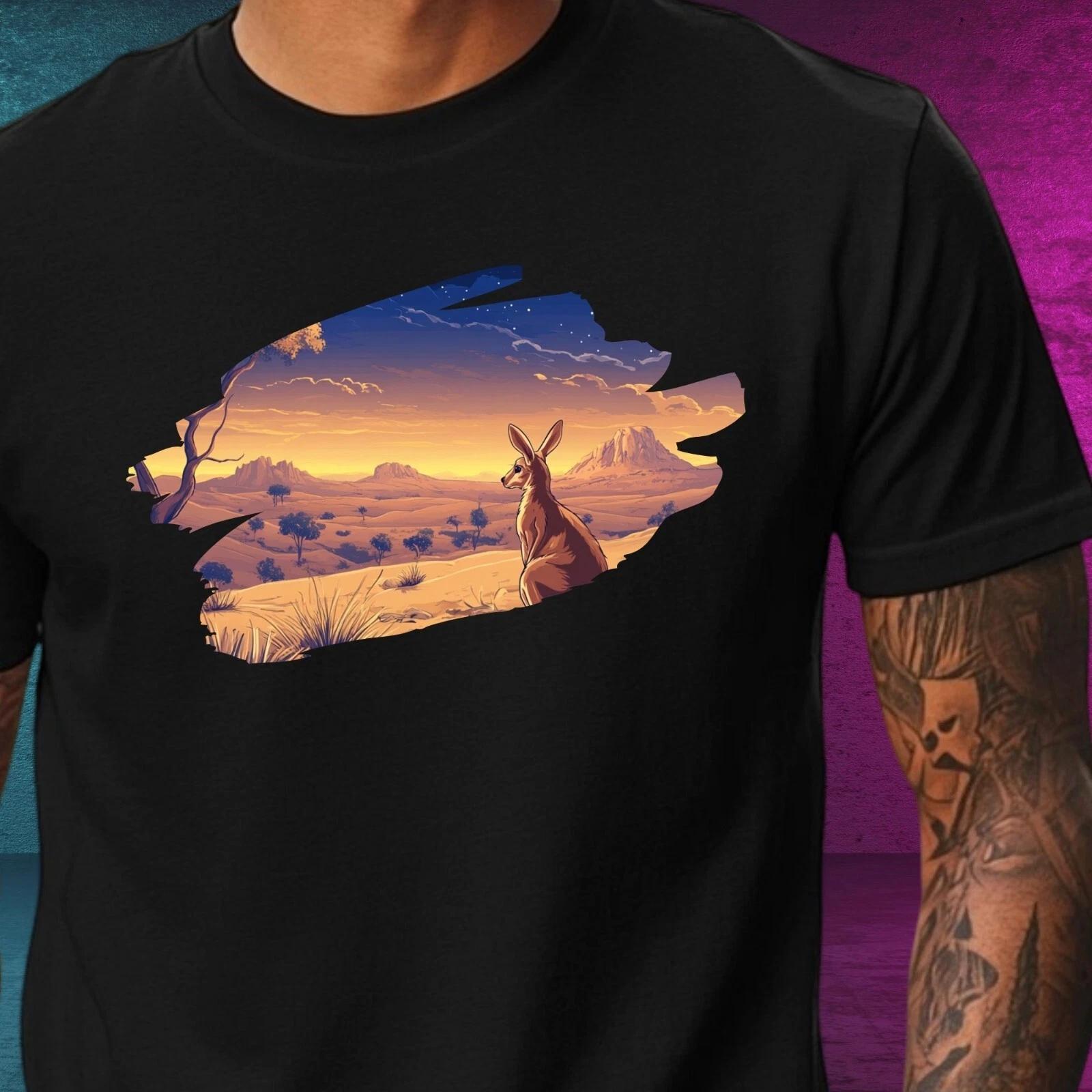 T-Shirt Herren Känguru Wüstenlandschaft Motiv Baumwolle Größe XS bis 5XL XL