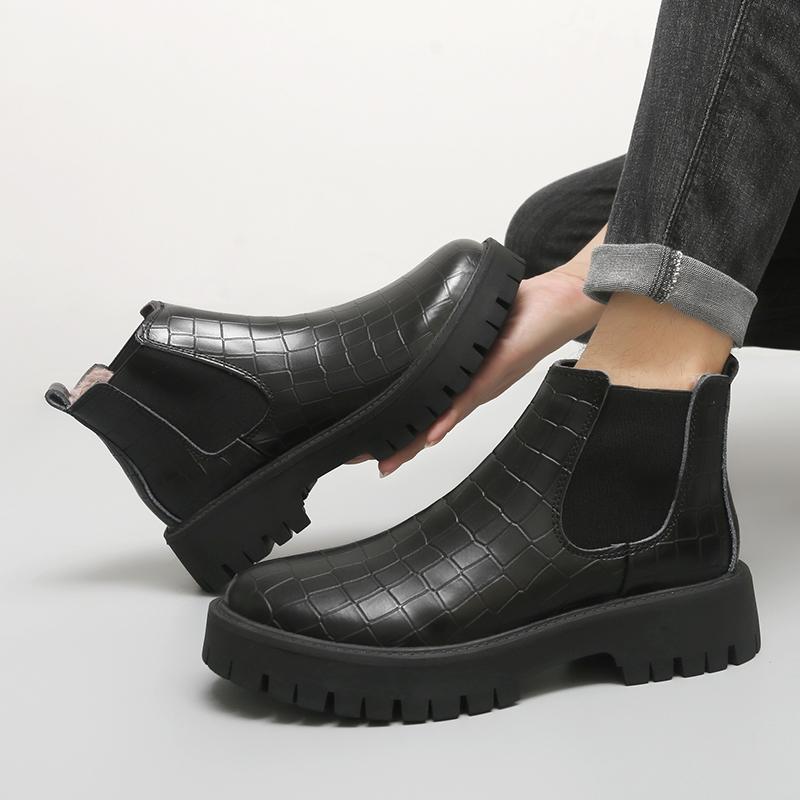 Mode Herren Klassische Retro Chelsea Boots Mode Lässige Leder Stiefeletten Britischer Stil Herren Kurze Schuhe Herren Winter Plüsch Schneestiefel