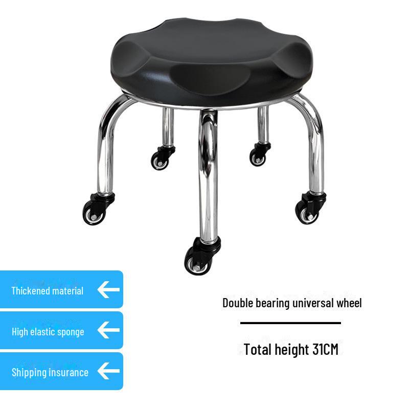 Silent Mobile Beauty Stool with Universal Wheels - Multifunctional, Low-Profile, Round Design for Home or Studio Use.
