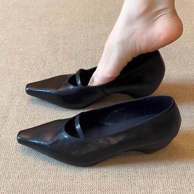 Comfort Black Mary Jane Shoes Sandals Women Summer Sexy Pointed Toe Shallow Concise Shoes Elegant Office Formal Shoes