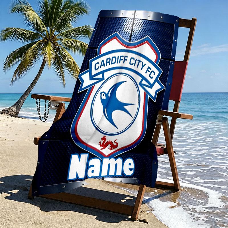 Custom Name Personalized Cardiff City FC Print Beach Towel, for Trip Camping Beach Party Home Decor, Birthday Gift for Family & Friends