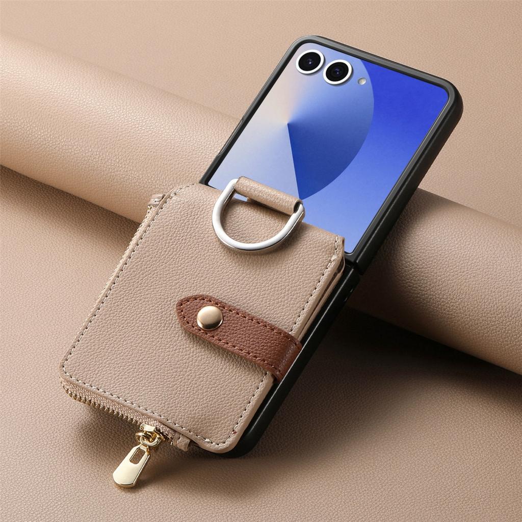 Custodia Portacarte di Lusso per Telefono per Samsung Galaxy Z Flip 8 7 6 5 4 3 5G Flip8 Flip7FE Portafoglio Portamonete ad Anello in Pelle PU Cover Rigida