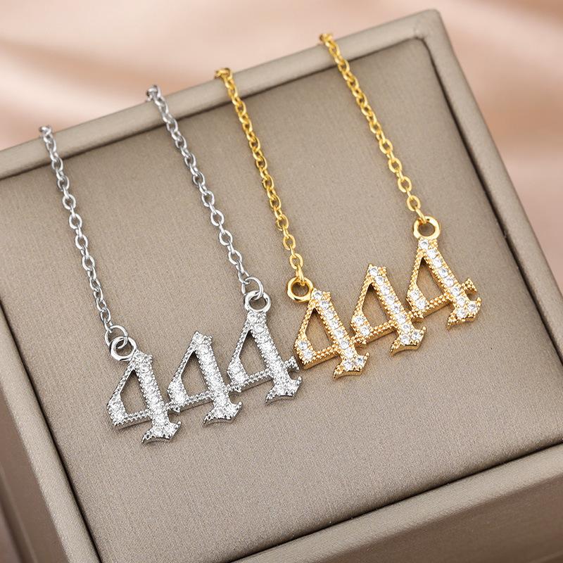 444 Gold Necklace Angel Number Cubic Zirconia Pendant Necklace Dainty Number Couple Jewelry