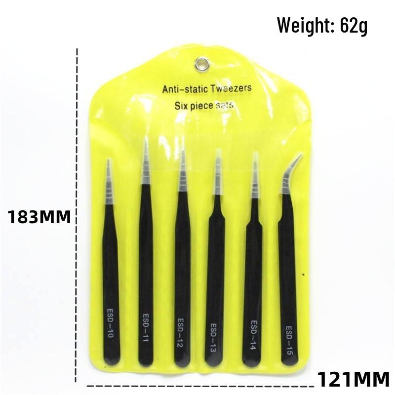 Black Anti-static Stainless Steel Bent Tip Tweezers Set for Nail Art, Journaling, and Household Use
