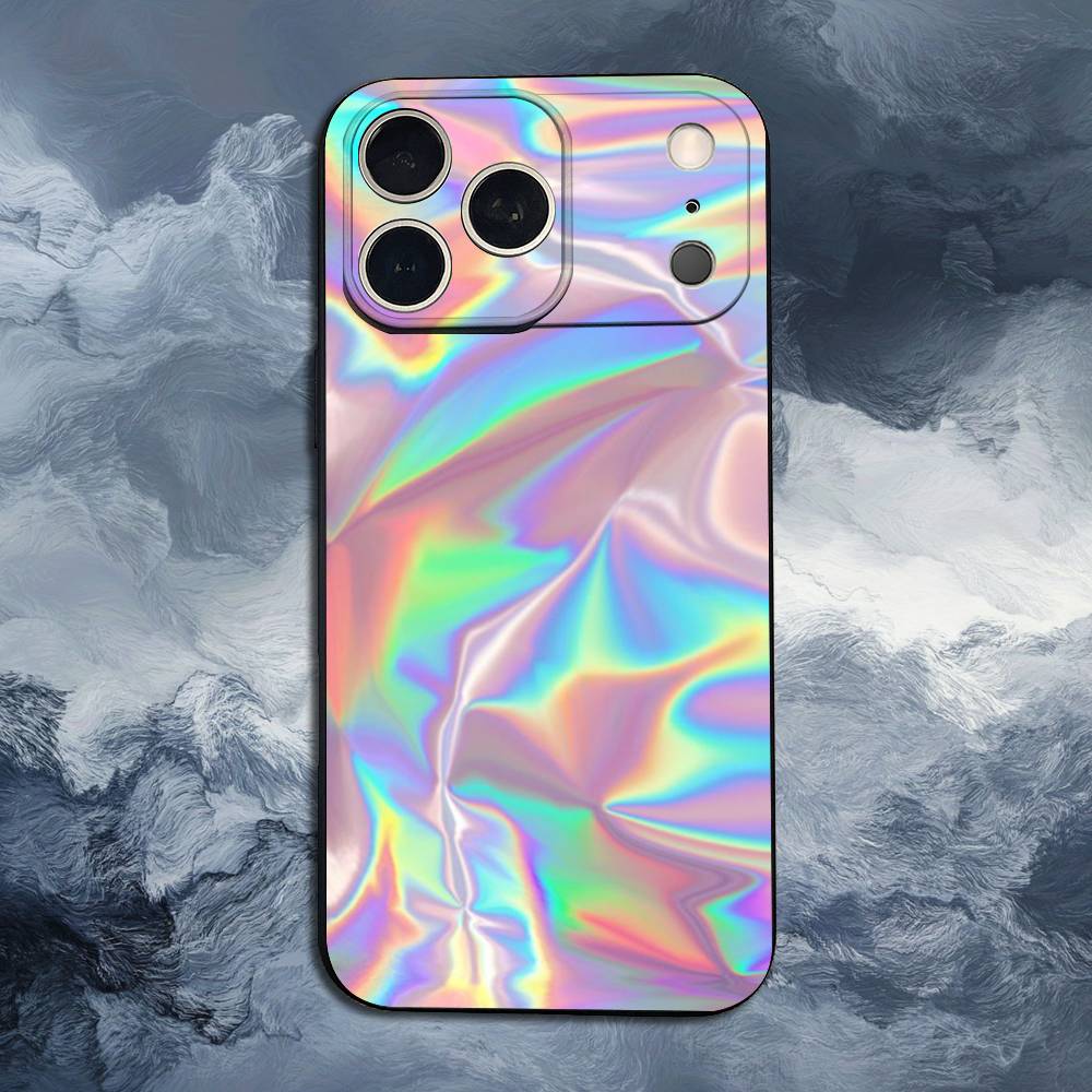 Rainbow Holographic Case For iPhone 15,16,12,14,17,13,11,Plus,Pro Max,8,7,XR,SE,XS,X,Mini,Soft Silicone Black