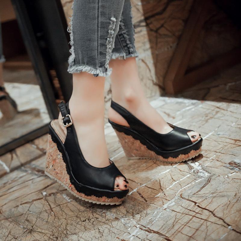 Women's wedge sandals summer new waterproof table hollow large size fish mouth sandals