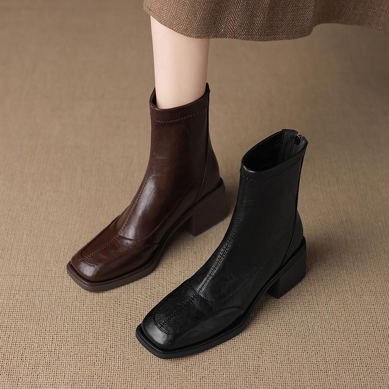 Krazing Pot Microfiber Winter Square Toe Modern Size 33 Boots Size 43 Zipper Fashion Ankle Boots
