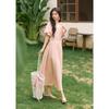 French Style V-Neck Puff Sleeve Midi Dress