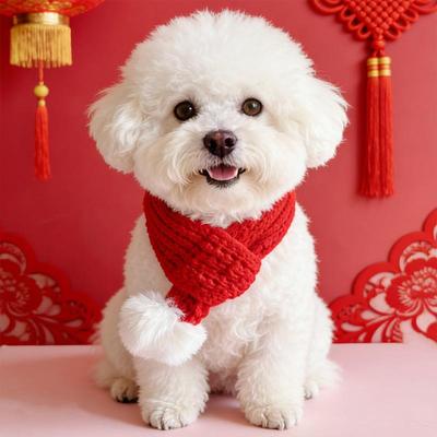 Pet  Year Scarf Warm Knitted Neckerchief Pet Cat And Dog Red Scarf Pet  Year Celebration Decoration Accessories Supplies