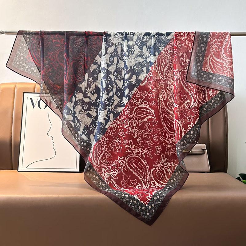 French retro ethnic style 111 imitation silk scarf large square scarf with shawl beach towel for women in spring and autumn