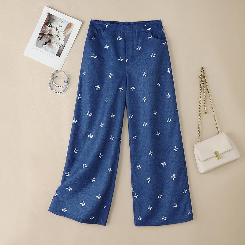 ZANZEA Women Casual Elastic Waist Loose Print Straight Pants