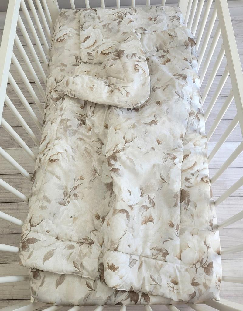 Baby bedding set with filling, 2 pieces, 75x100cm NEWBORN - Peonies beige