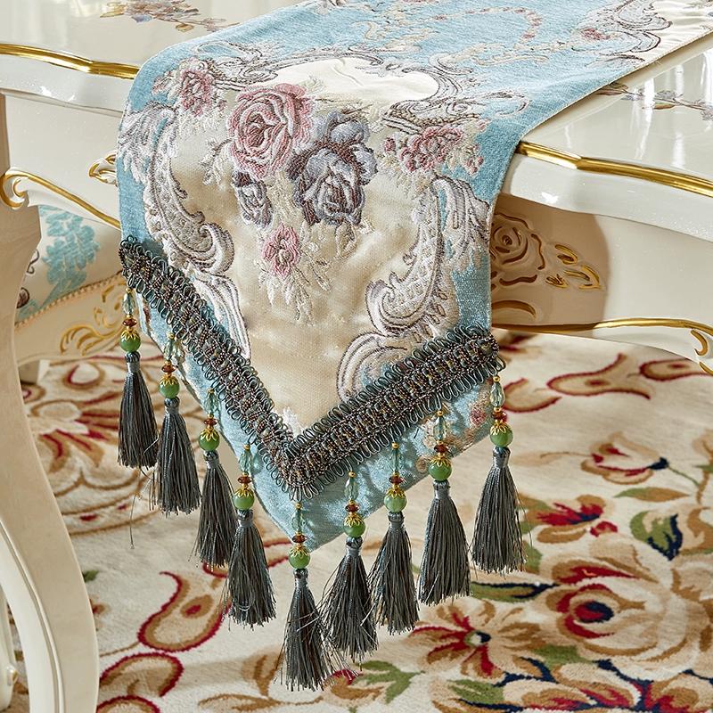 Big Patterns Table Runner Chinese Blue Table Flag Tea Table Close Tv Cabinet Cover Cloth with Tassels