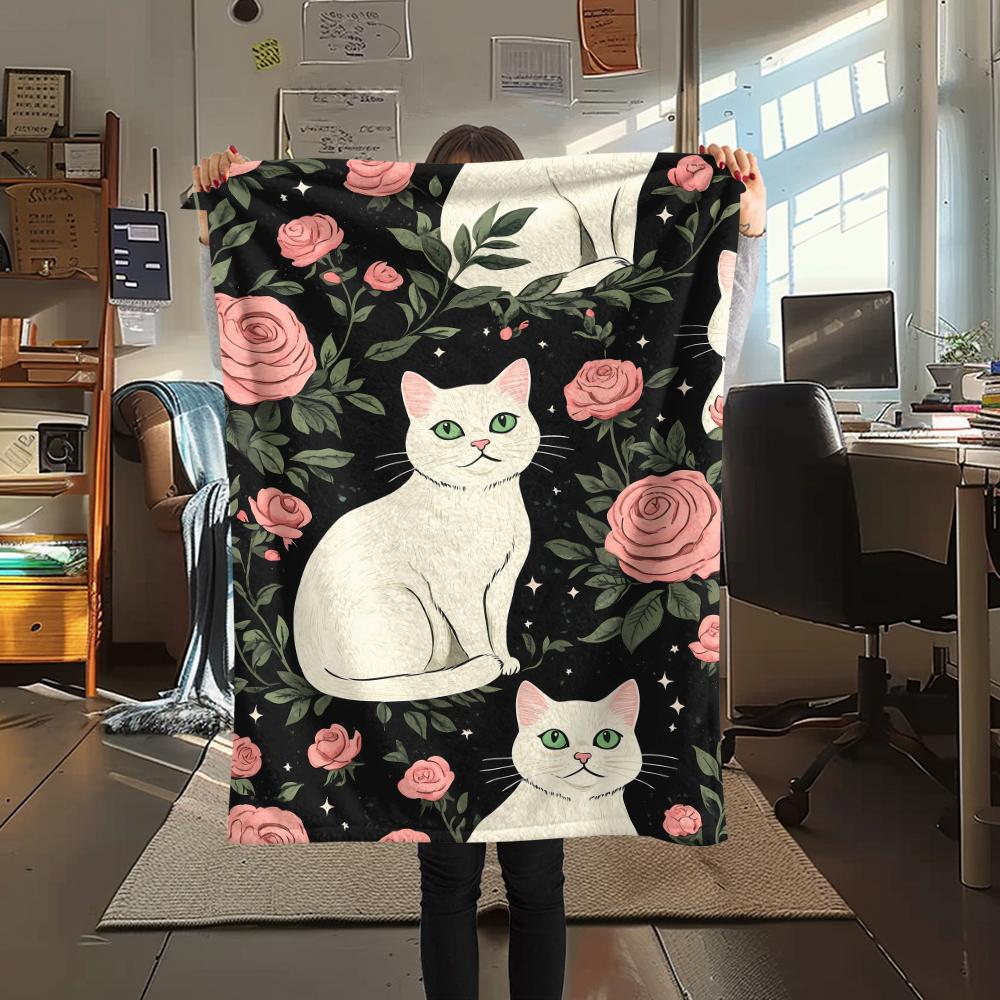 Cartoon Images of Cats Dogs Print Flannel Blanket,High Quality Comfortable for All Seasons,Home Decor,Warmth and Comfort,Perfect for Christmas Gifts
