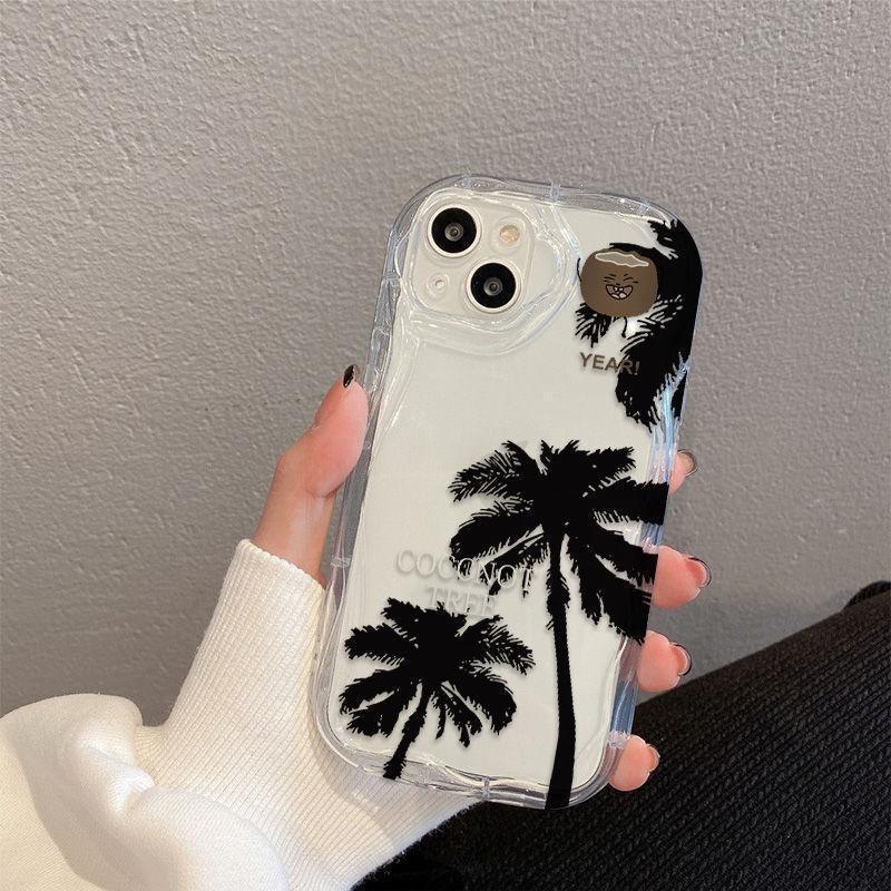 Summer Black Coconut Tree iPhone16promax for Apple 15plus Anti-drop 15 Transparent 14 Soft Creative Xs
