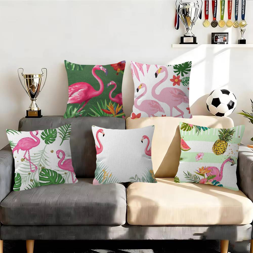 Summer-Themed Flamingo Tropical Leaf Decorative Pillowcase Square Pillowcase Home Office Decorative Cushion Cover