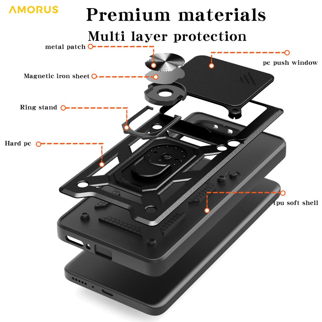 AMORUS For Motorola Edge 60 Fusion 5G Case Kickstand PC+TPU Phone Cover with Camera Lens Slider