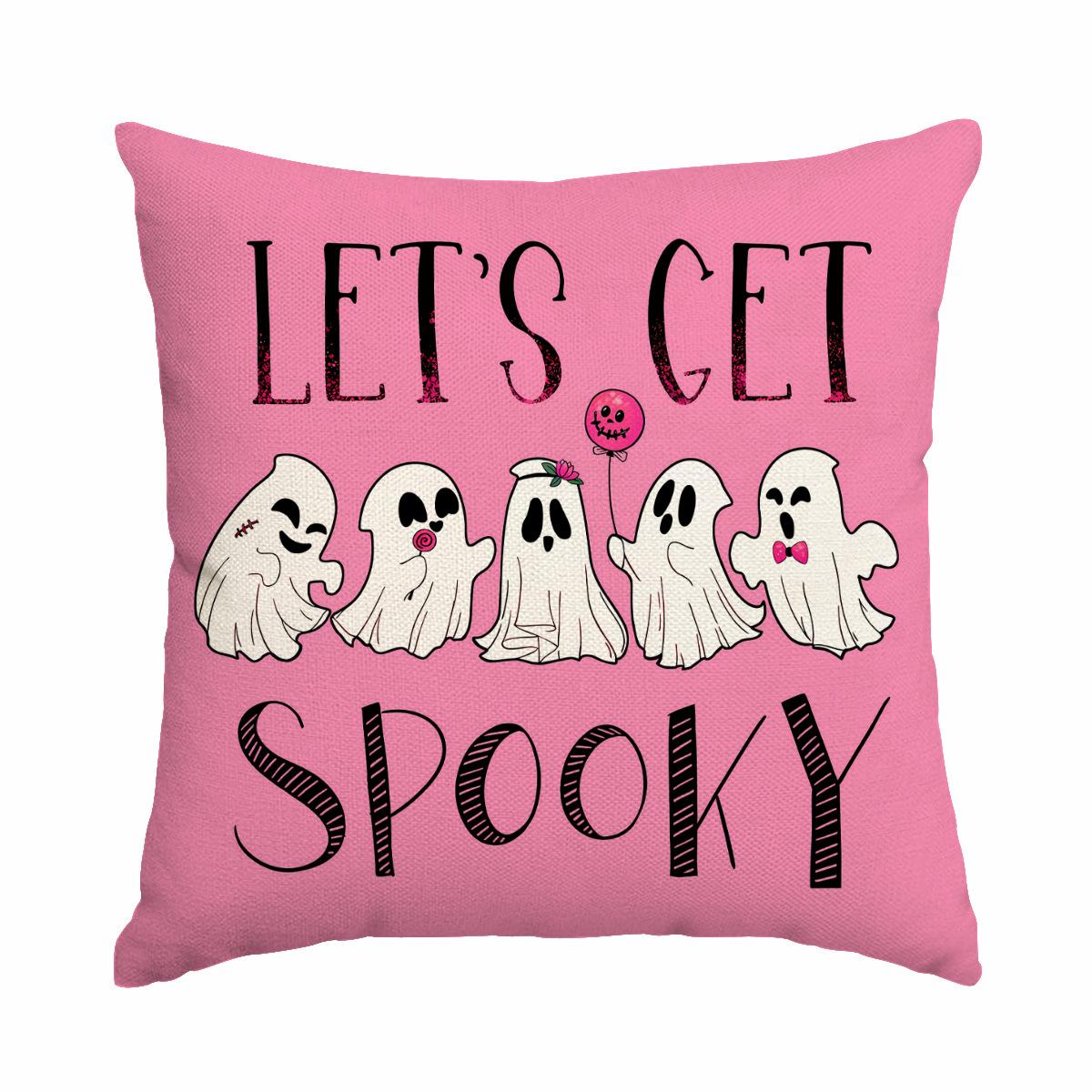 

1pc Pink Cushion Cover with Lovely Ghost Words Pattern Kids Boy Girl Festival Gifts Holloween Party Living Room Couch Decoration 45x45cm
