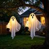 Unique Halloween Gift Ideas Hanging Ghost with LED Lights, Spooky White Gauze Glowing Ornament, Night Festival Scene Decorations Flexible Figures for