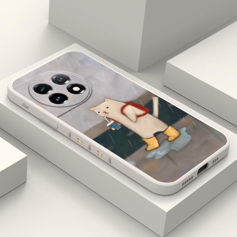 Paper Folding Cat Phone Case For Oneplus 13 13R 12 12R 11 11R 10 10R 10T 9R 9RT 9 8T 8 7 7T Pro 5G Liquid Silicone Cover