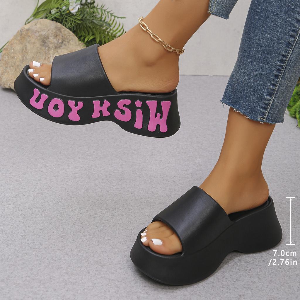 Chunky Platform Hot Pink Sandals Women Summer 2025 Thick Bottom Wedges Slides Woman Letter Printing Non Slip Beach Slippers Eva