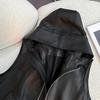 Women's Lightweight Fall Hooded PU Vest Loose Fit, Slimming, Short Casual Jacket