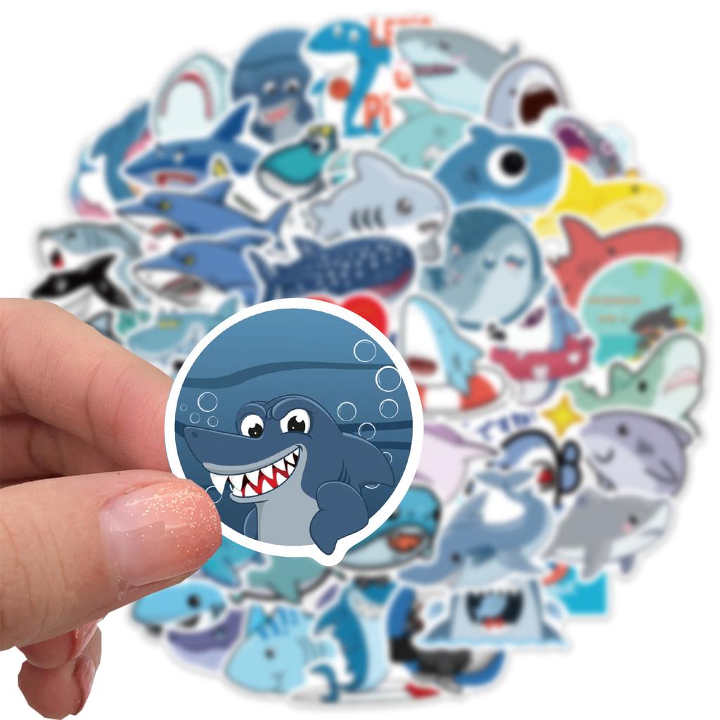 50 Cartoon Love Shark Stickers Personalized Decorative Suitcase Notebook Waterproof No Repeat Stickers