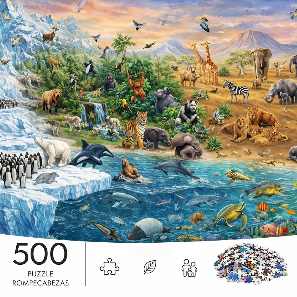 500pcs/Puzzle Game for Endurance And Logic Training - Exquisite Puzzle - (Polar Rainforest Grassland Cross-Domain Creatures Panoramic View) Suitable f