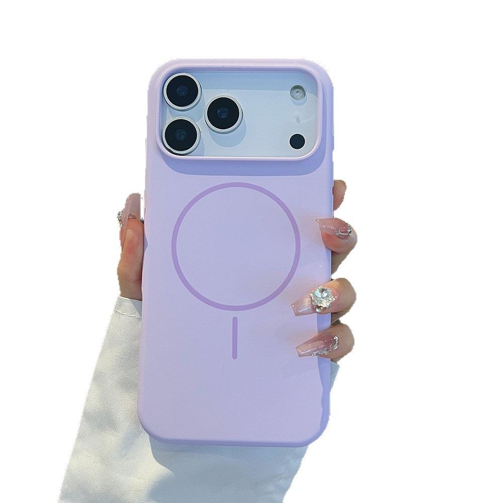 Applicable to iPhone17 magnetic suction ring liquid silicone mobile phone case large hole Apple 16 Pro Max anti-drop protective case